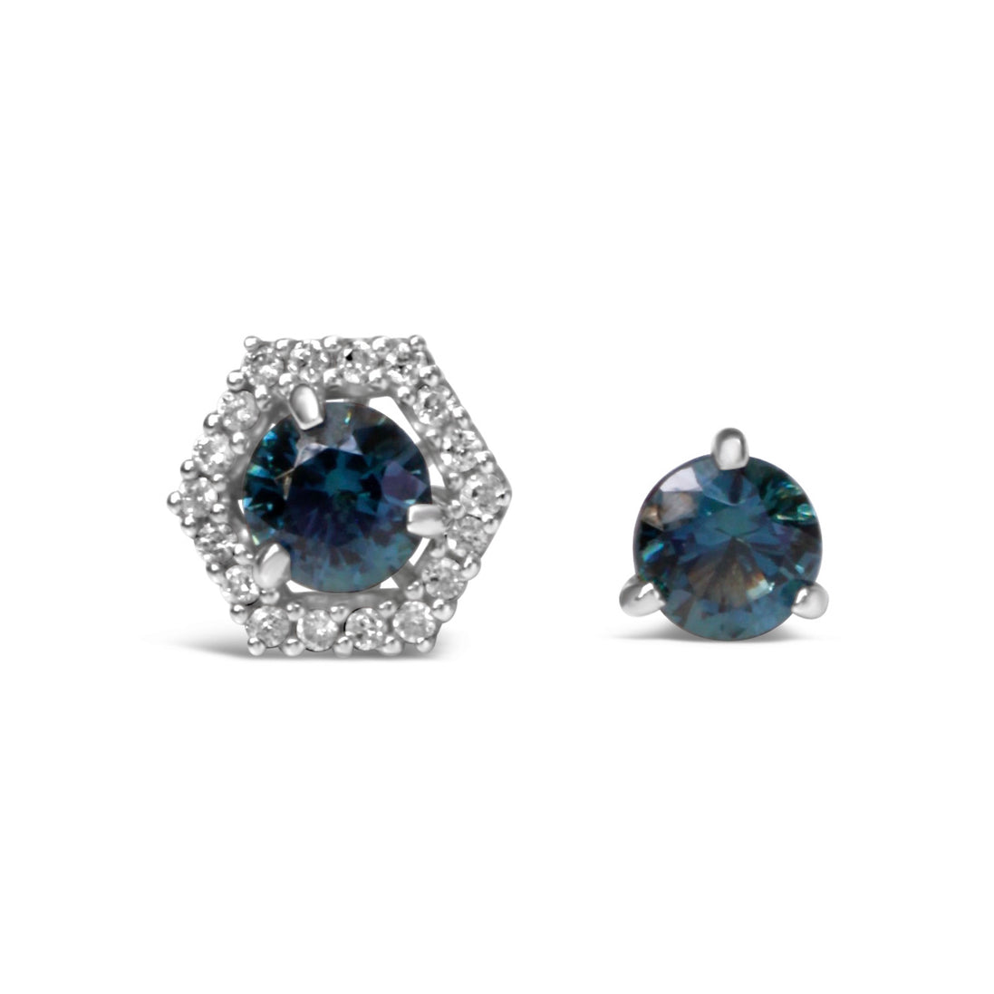 Blue-green Parti Sapphire Stud Earrings